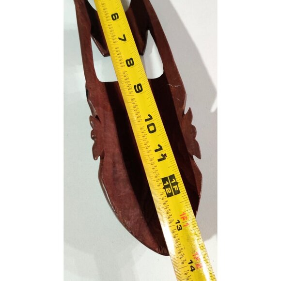 VINTAGE Folk Art Hand Carved Wood Face Tribal Wall Art Woman Long Mask 13.5x3" - Picture 13 of 15